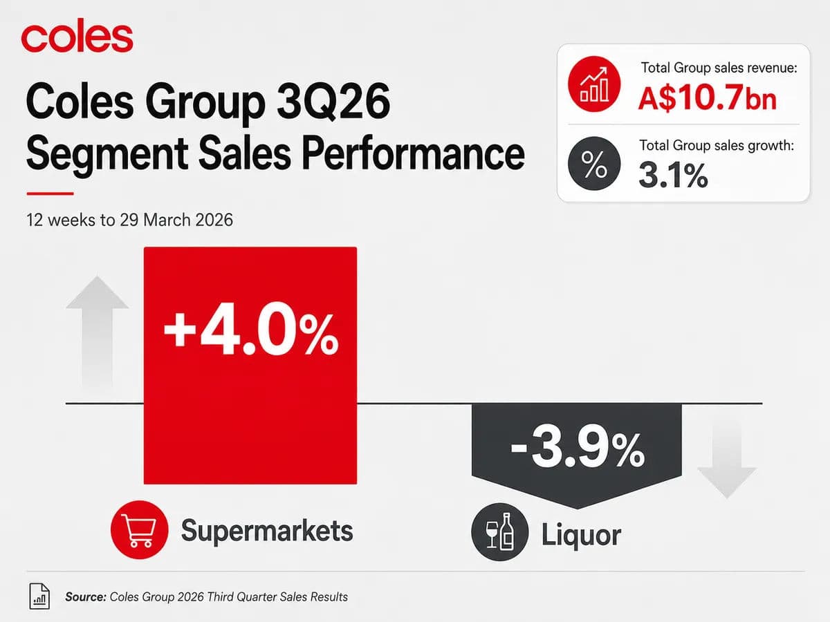 Infographic comparing Coles Group sales performance across different segments for the 3Q26 period.