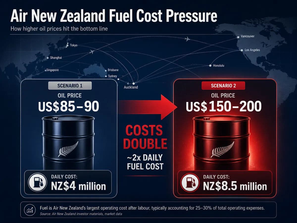 A financial infographic comparing Air New Zealand's fuel costs.
