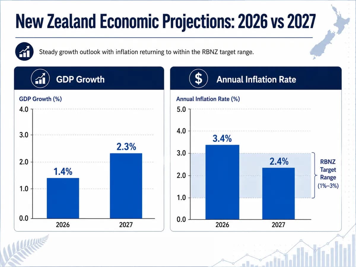 An infographic showing New Zealand's economic projections for 2026 and 2027.