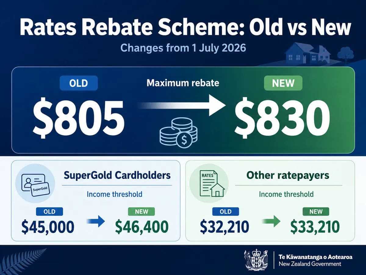An infographic comparing the old and new Rates Rebate Scheme figures.