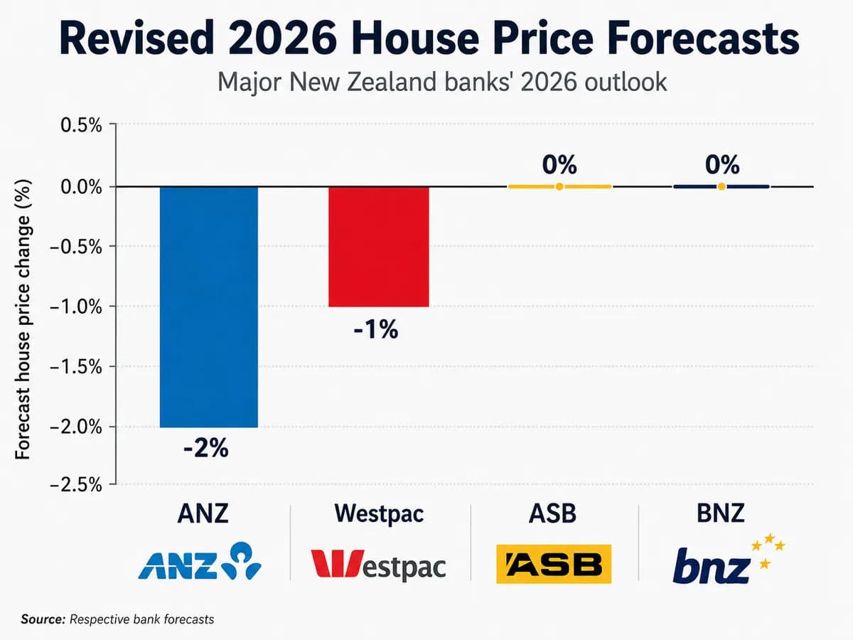 A bar chart comparing the revised 2026 house price forecasts for major New Zealand banks.