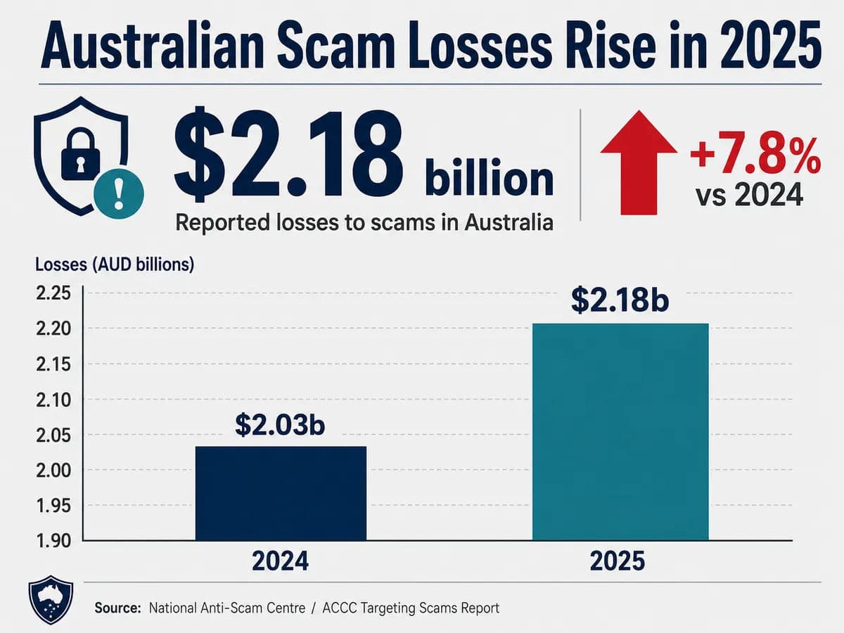 An infographic showing the rise in Australian scam losses.
