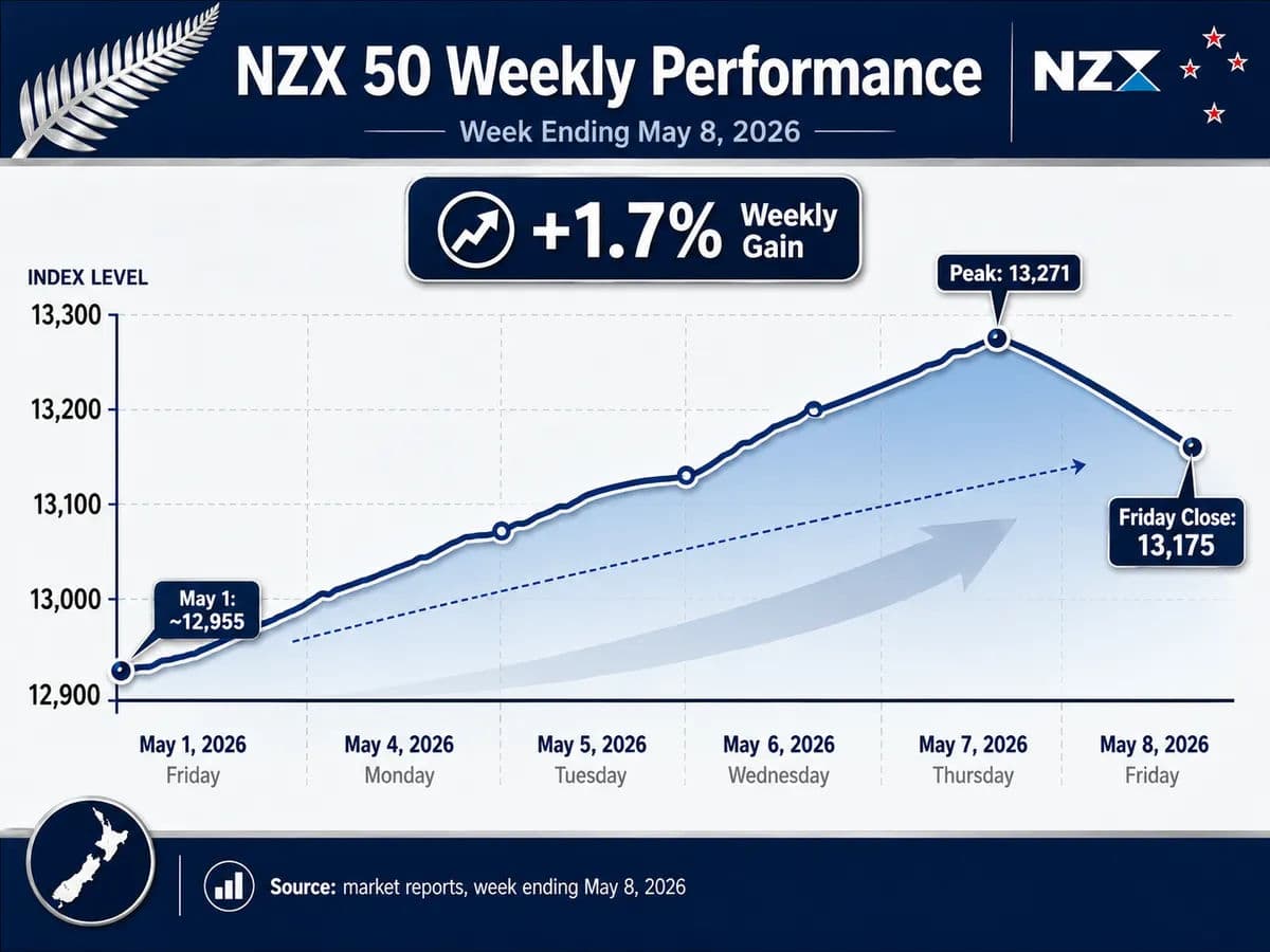 Line graph starting from May 1, 2026, showing a climb to a peak on May 7, 2026, followed by a dip to 13,175 points on Friday.